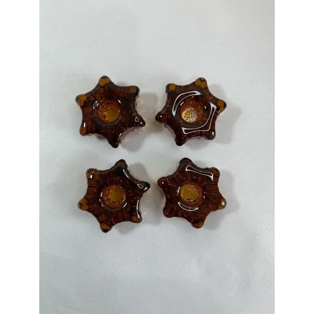 Amber Glass Star Votives Set of 4 Rustic Wedding Centerpiece Candle Holders